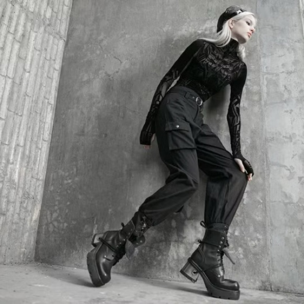 Punk Rave Cyberpunk Robot Goth Mesh Flock Top - Picture 10 of 15
